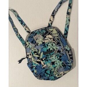 Vera Bradley Black Blue Floral Quilted Backpack Women Adjustable Strap Casual